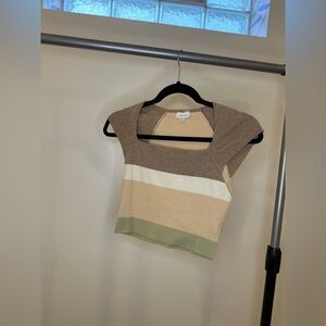 Le Lis Brown, Cream, and Green Striped Crop Top